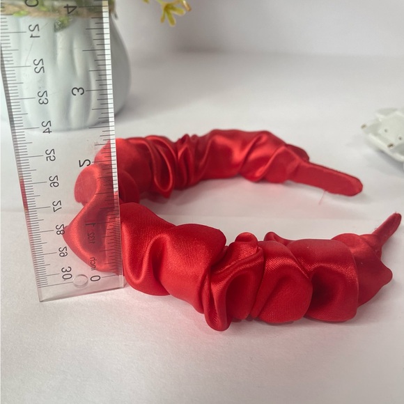Red Satin Headband wrap scrunched For Women Pleated design - Picture 12 of 15
